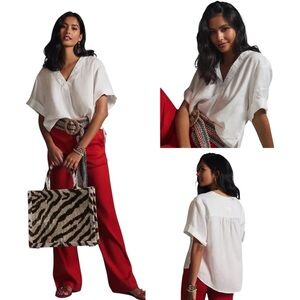 Anthropologie Pilcro Linen Henley Surf Shirt size XL